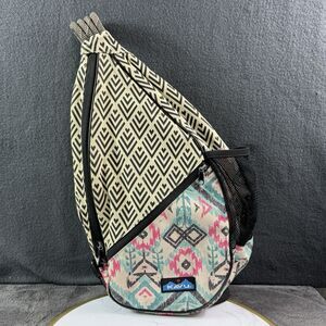 KAVU Paxton Rope Sling Bag Green Pink Geometric Southwestern Backpack  Purse
